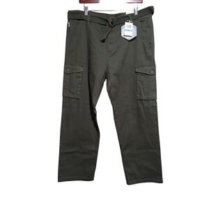 Blue Rise Mens Cargo Pants Olive Green Belted Size 36‎ Casual Workwear